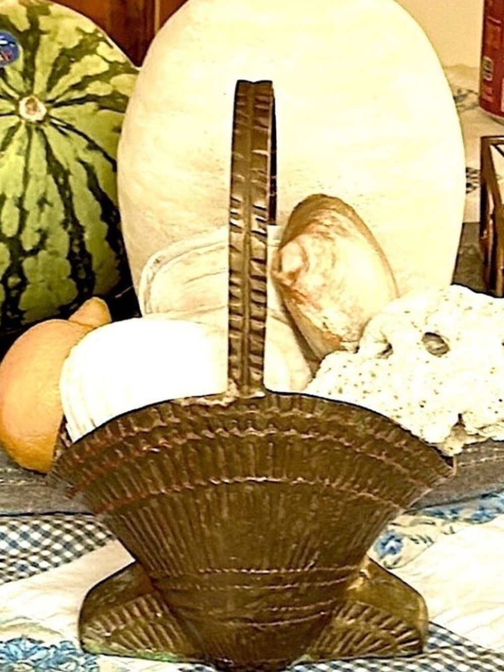 Clam Shell Brass Decor Basket Door Stop MultiFunctional Clam Brass Vintage Decor - Picture 5 of 7
